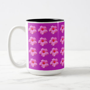 Magenta Hibiscus Kisses, Two Tone Coffee Mug. Two-Tone Coffee Mug