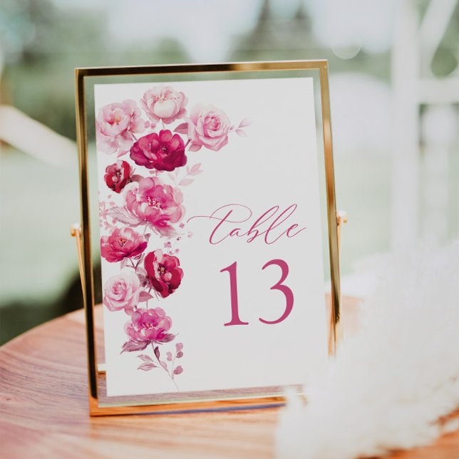 Magenta Hot Pink Rose Floral Wedding Table Number (Creator Uploaded)
