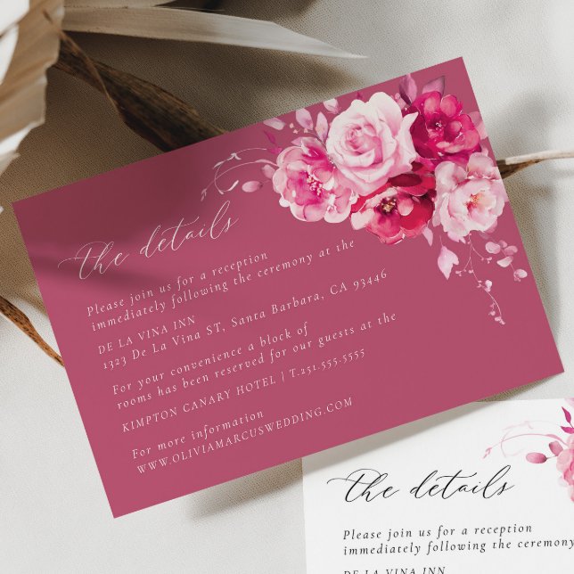 Magenta Hot Rose Mariage Détails Carte de boîtier (Details Card 2 Colors)