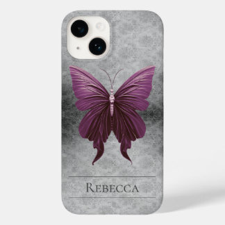 Magenta Jewelled Butterfly Damask Case-Mate iPhone 14 Case