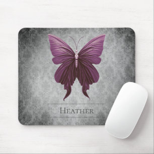 Magenta Jewelled Butterfly Damask Mouse Pad