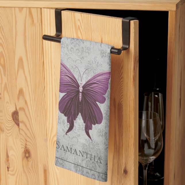 Magenta Jewelled Butterfly Kitchen Towel (Thirds Fold)