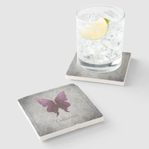Magenta Jewelled Butterfly Stone Coaster