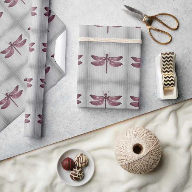 Magenta Jewelled Dragonfly Wrapping Paper (Crafts)