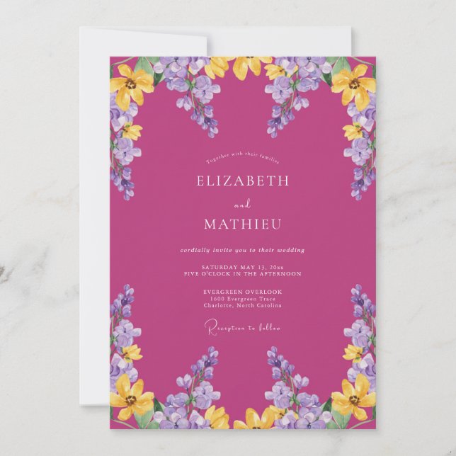 Magenta Jovial Summer Wedding Invitation (Front)