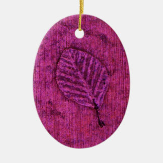 Magenta Leaf Fossil Ceramic Ornament