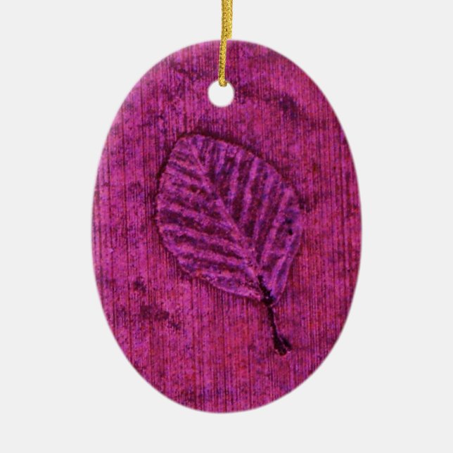 Magenta Leaf Fossil Ceramic Ornament (Front)