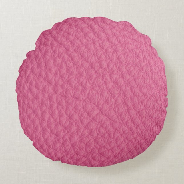 Magenta Leather Look Print Round Pillow (Front)