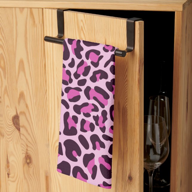 Magenta Leopard Print Retro Kitchen Towel (Thirds Fold)