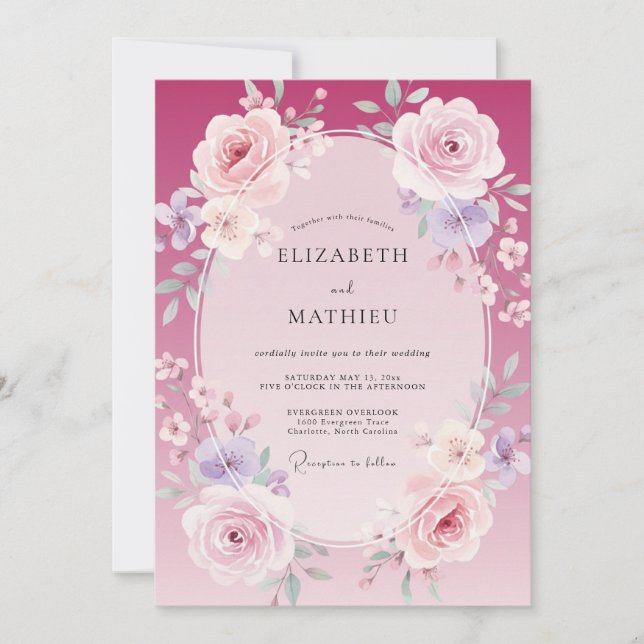 Magenta Lilac Rose Wedding Invitation (Front)