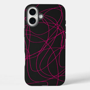 Magenta Line Art on Black iPhone 16 Plus Case