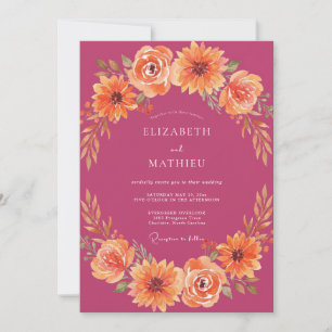 Magenta Lively Autumnal Wedding Invitation