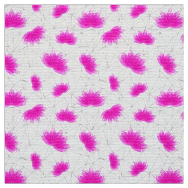 Magenta Lotus Flower Pattern with Grey Net Fabric (Swatch)