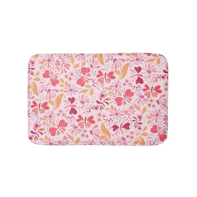 Magenta Love & Butterflies_02 Valentine Bath Mat (Front)