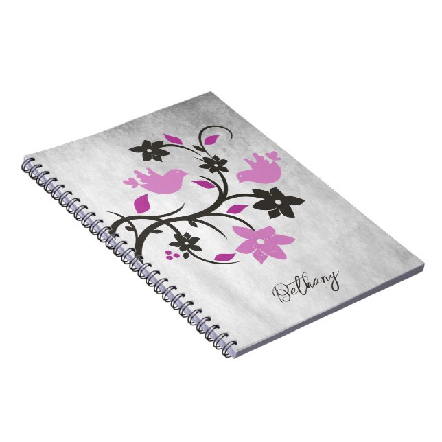 Magenta Lovebirds Personalized Notebook (Right Side)