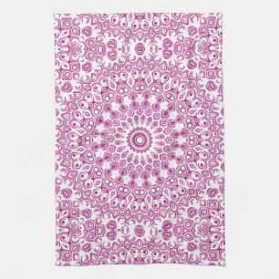 Magenta Mandala Geometric Pattern Kitchen Towel