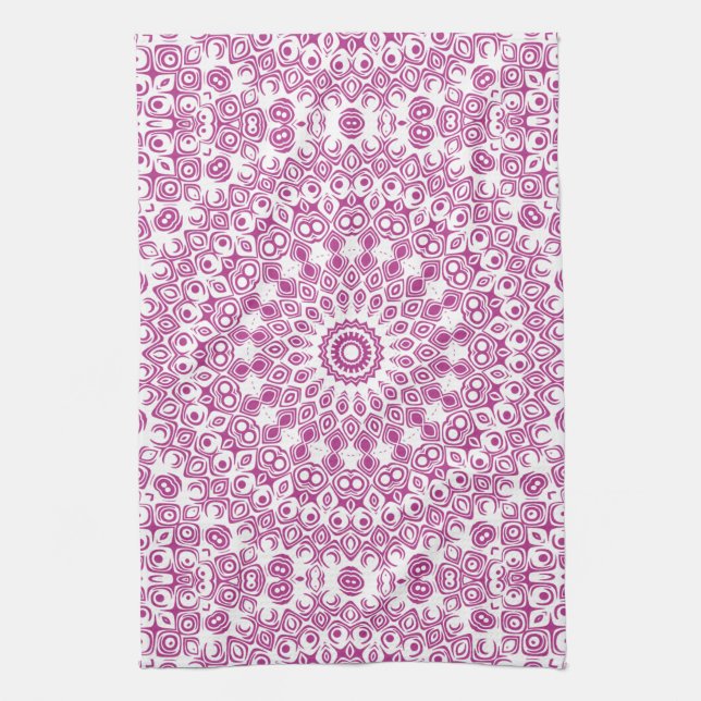 Magenta Mandala Geometric Pattern Kitchen Towel (Vertical)