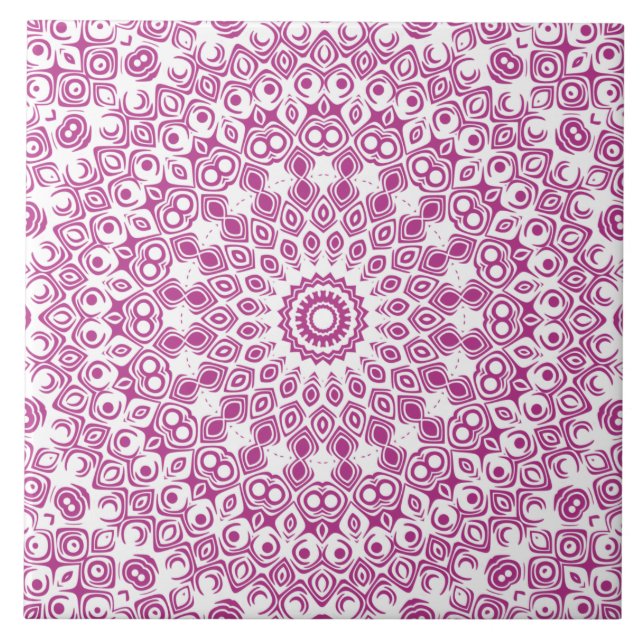 Magenta Mandala Geometric Pattern Tile (Front)