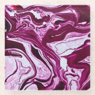 Magenta Marble Texture: Abstract Fluid Art Glass Coaster