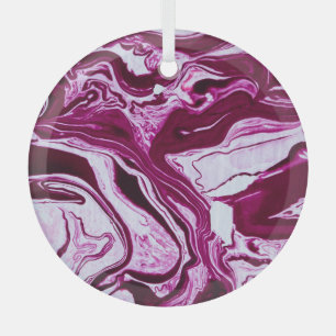 Magenta Marble Texture: Abstract Fluid Art Glass Ornament