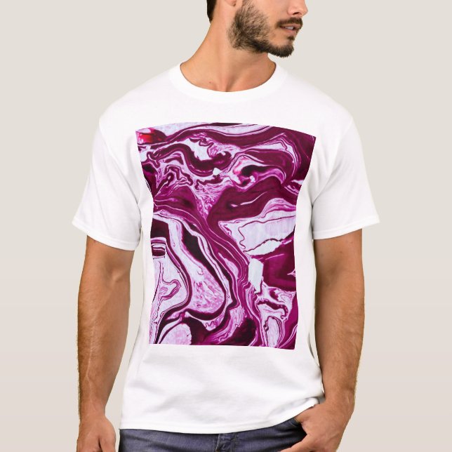 Magenta Marble Texture: Abstract Fluid Art T-Shirt (Front)