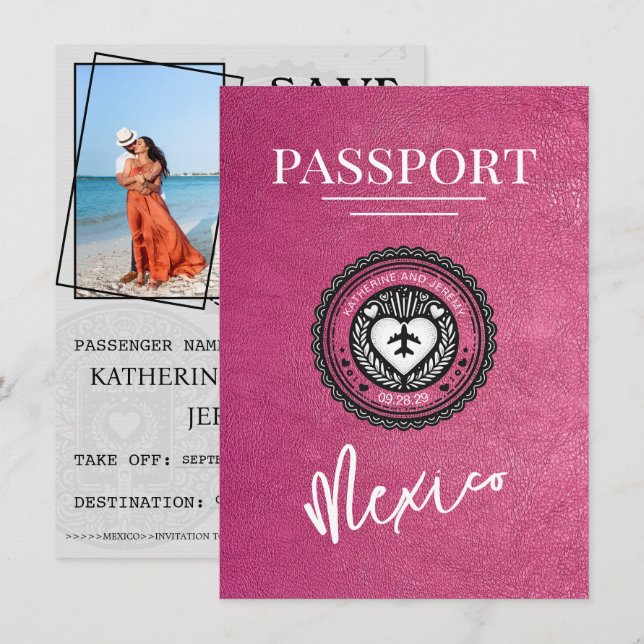 Magenta Mexico Passport Save The Date (Front/Back)