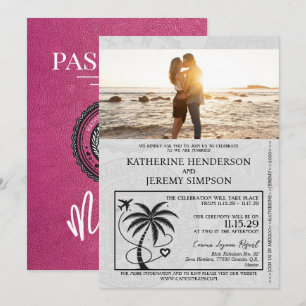 Magenta Mexico Passport Wedding Invitation