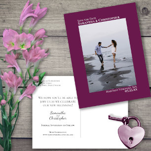 Magenta Minimalist Wedding Photo Save The Date Announcement Postcard