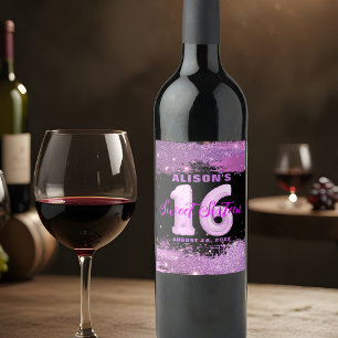 Magenta Modern Glam Sweet Sixteen Birthday Wine Label