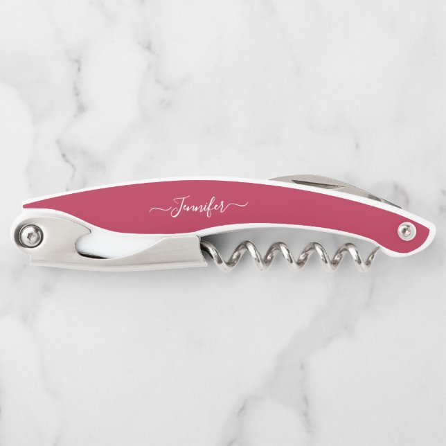 Magenta Monogram Beer Wine Corkscrew Bottle Opener (Front)