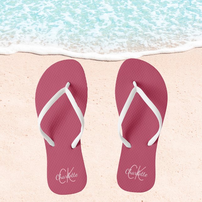 Magenta name monogram flip flops (Creator Uploaded)