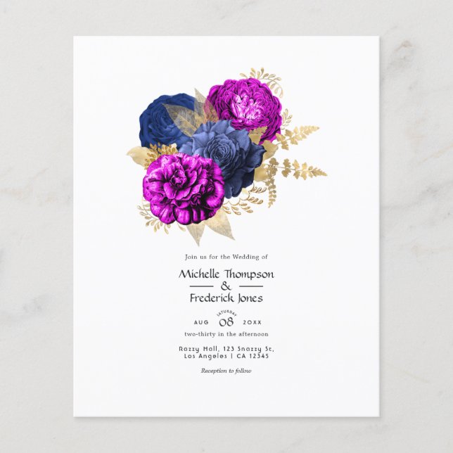 Magenta Navy and Gold Floral Wedding Flyer (Front)