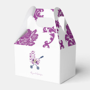Magenta & Navy Damask Pram Baby Shower  Favor Box