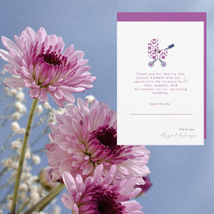 Magenta & Navy Damask Pram  Baby Shower  Thank You Card