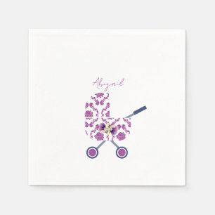 Magenta & Navy Damask Pram Floral Baby Shower Napkin