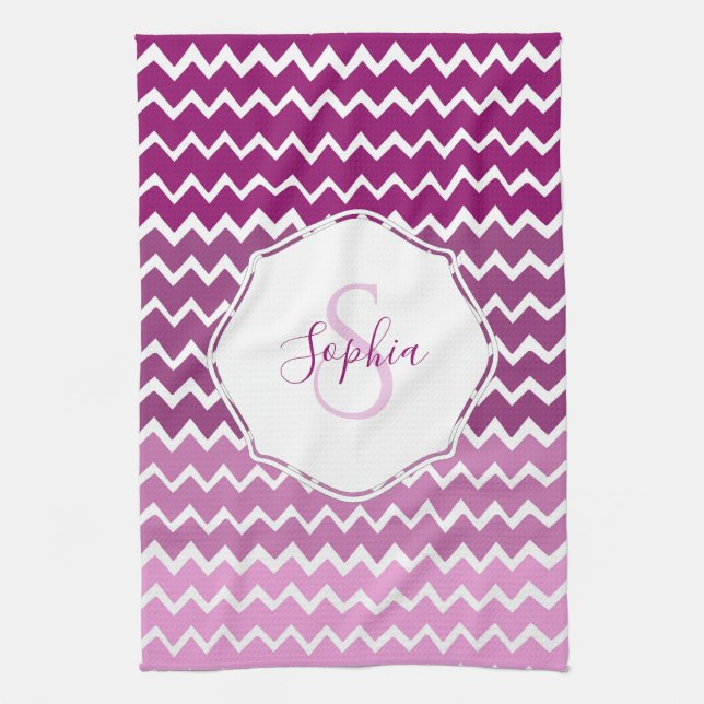 Magenta Ombre Chevron Kitchen Towel (Vertical)