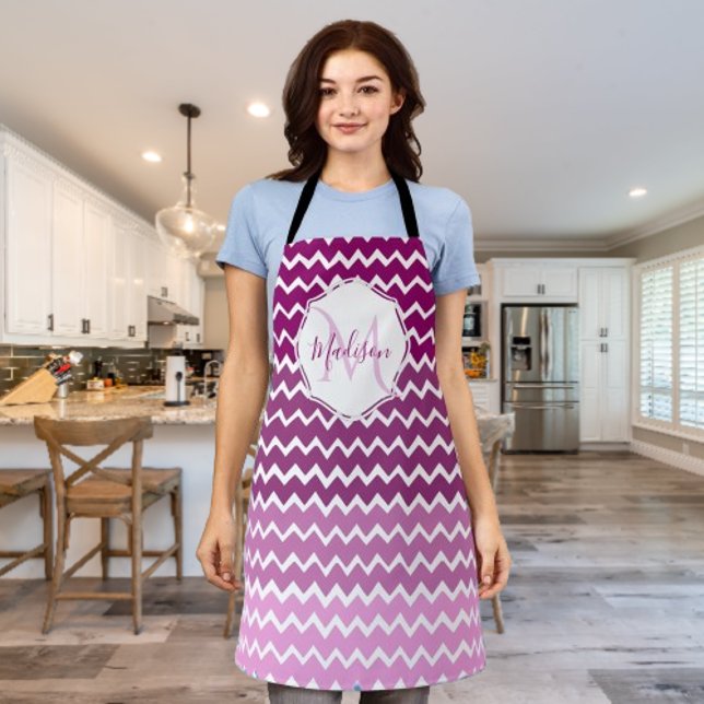 Magenta Ombre Chevron Personalized Apron (Magenta Ombre Chevron Personalized Apron)
