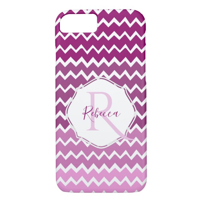 Magenta Ombre Chevron Personalized iPhone Case (Back)