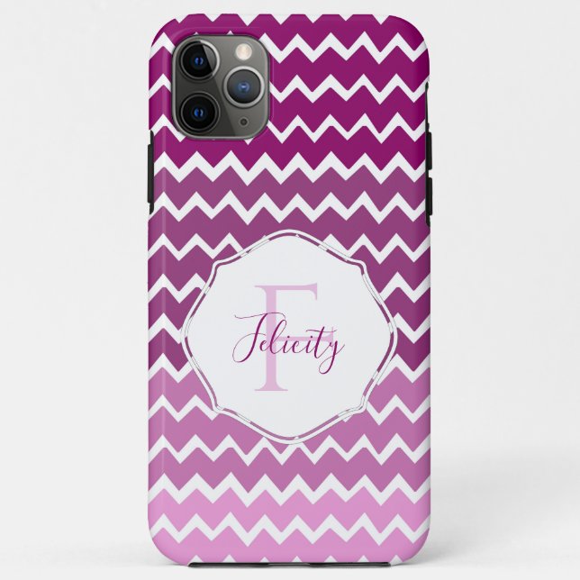 Magenta Ombre Chevron Personalized iPhone Case (Back)