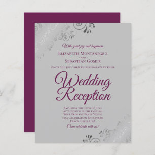 Magenta on Grey BUDGET Wedding Reception Invite