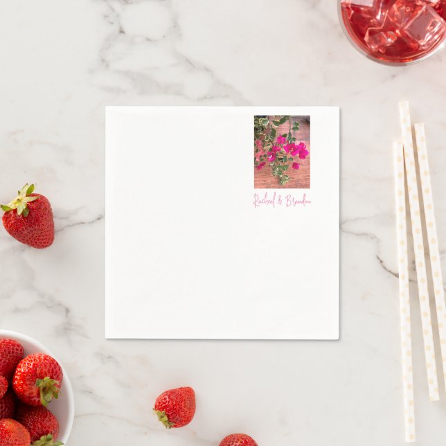 magenta orange bougainvillea or paper flower napkin (Insitu)