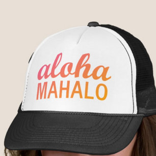 Magenta Orange Gradient Aloha Mahalo Typography Trucker Hat