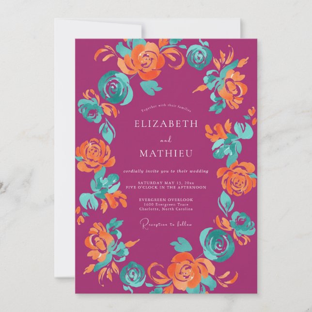 Magenta Orange Painted Wedding Invitation (Front)