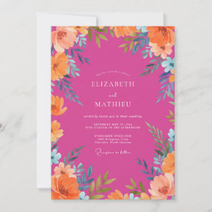 Magenta Orange Poppy Wedding Invitation