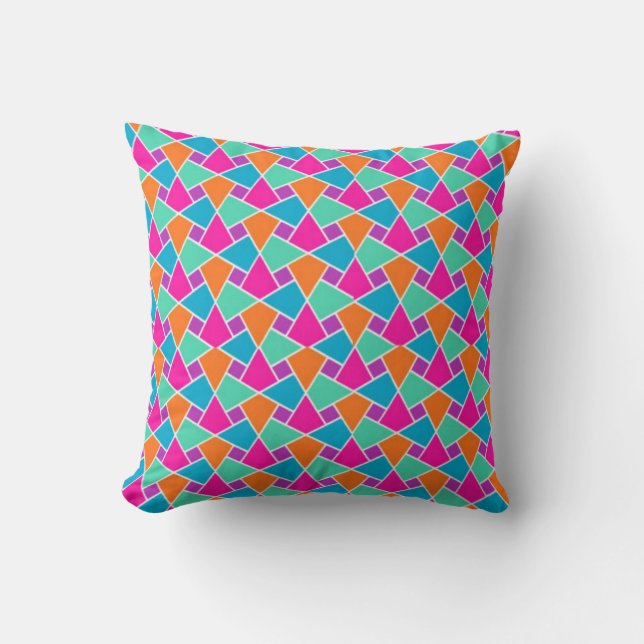 Magenta, Orangem Aqua, Turquoise Islamic Pattern Throw Pillow (Front)
