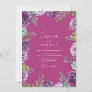 Magenta Orchid Painted Wedding Invitation