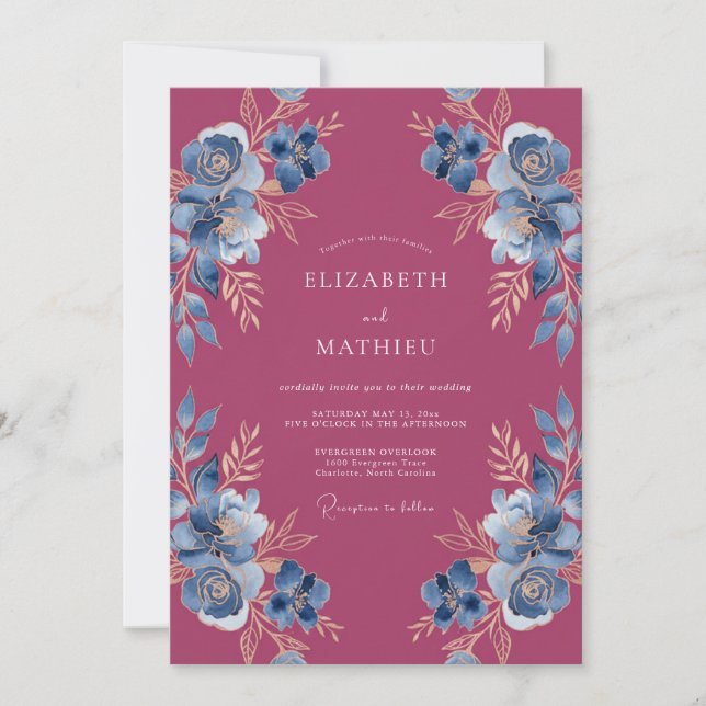 Magenta Ornate Botanical Wedding Invitation (Front)