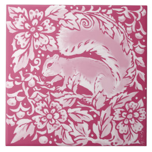 Magenta Ornate Squirrel Woodland Animal Nature Tile