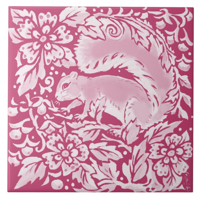 Magenta Ornate Squirrel Woodland Animal Nature  Tile (Front)