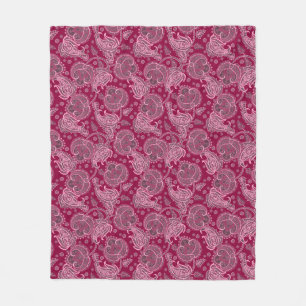 Magenta paisley damask floral oriented ethnic fleece blanket